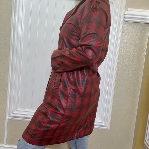 Anthropologie Red Plaid Trench Coat - Picture 3 of 9